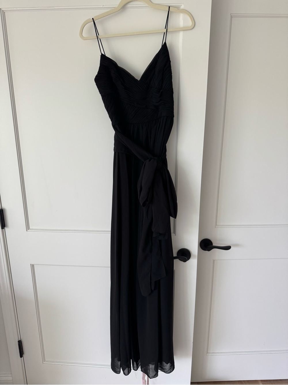 Mac Duggal Black Spaghetti-Strap Jumpsuit with Waist Tie